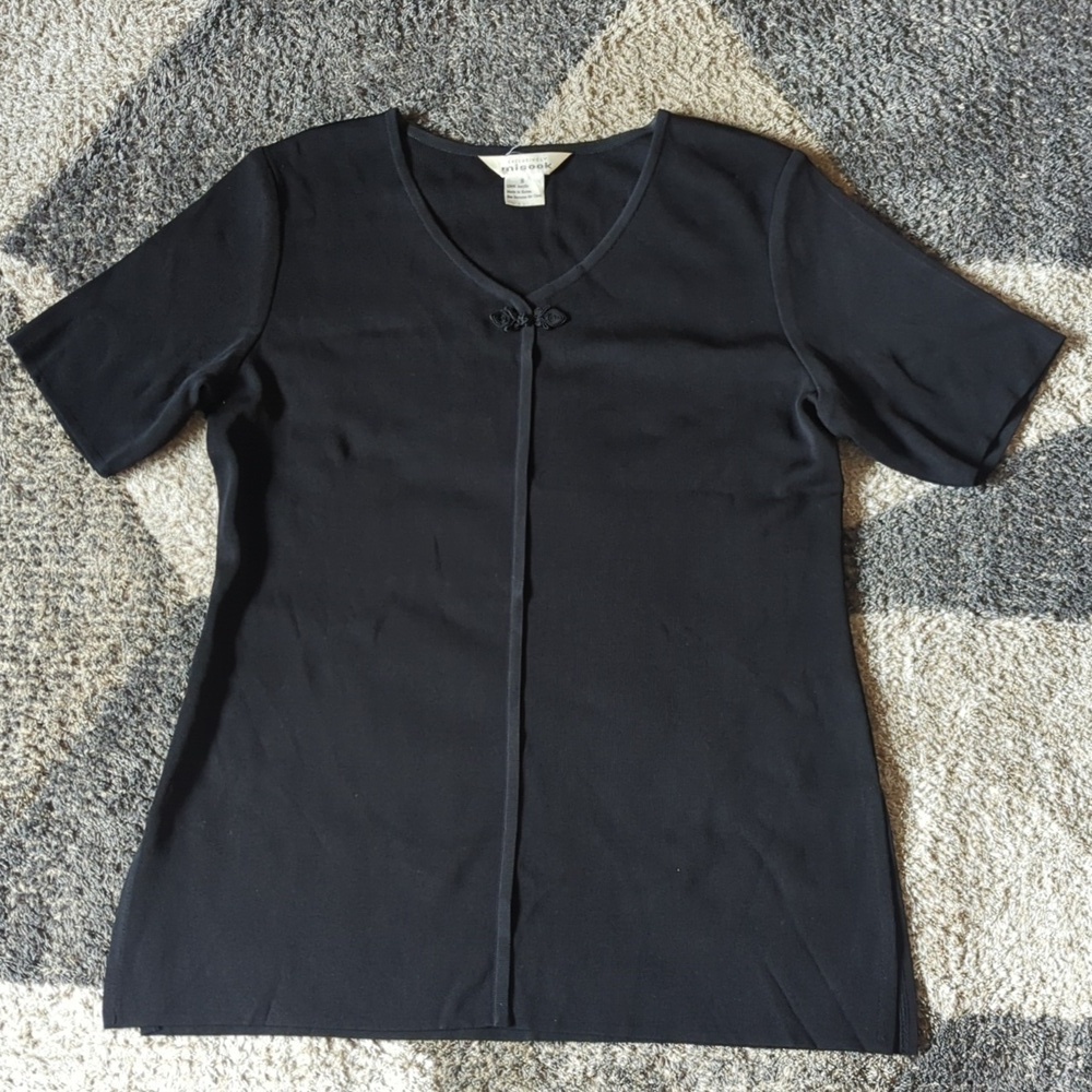 Exclusively Misook Black Dressy Knit Top Front Detail Women's Size Small